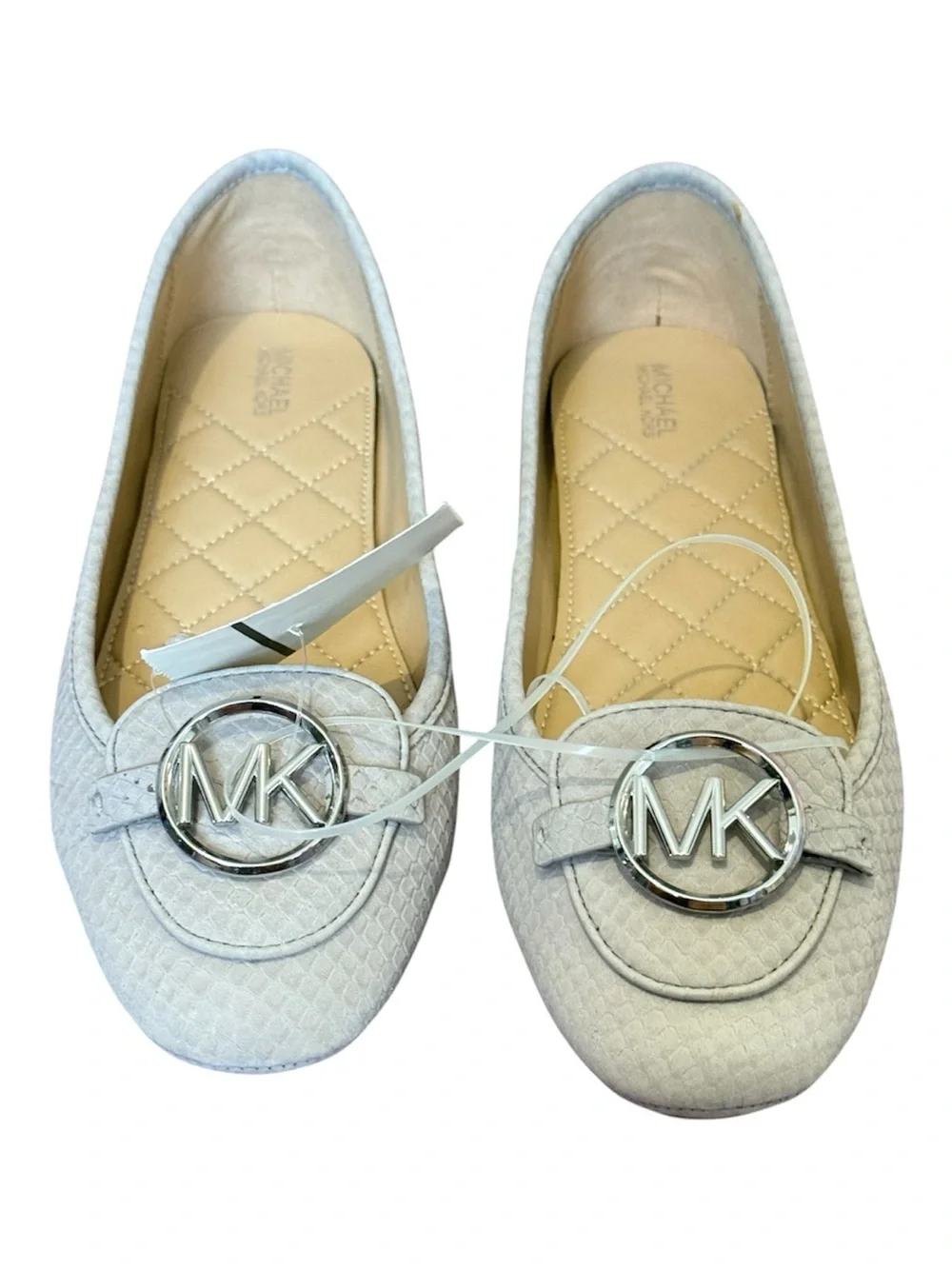 Michael Kors White Quilted MK Logo Slip-On Flats